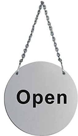 Placa colgante para puerta de tienda abierta y cerrada, 130 mm, acero inoxidable