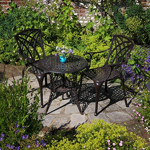 Lazy Susan, Ivy-Bistro-Tisch aus Aluguss mit 2 Stühlen | Garten-Set | Antik-Bronze | Aluminium | 3 Jahre Garantie | (2 x April Stühlen)