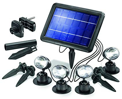 Esotec Solarstrahler Set 4 Spots Garten, Solar Spot Quatre kaltweiß 102142 | Solarstrahler 4er Set, Wand- oder Bodenmontage, LED 6000K 40lm kaltweiß, 2Wp Solarmodul, NiMh Akku wechselbar, Leuchtdauer 8h
