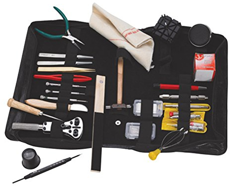 SELVA Uhrenwerkzeug 25 teiliges professionelles Werkzeugset in Ledertasche mit allem, was EIN Uhrmacher benötigt um Batterien zu wechsel oder Uhrenarmbänder.