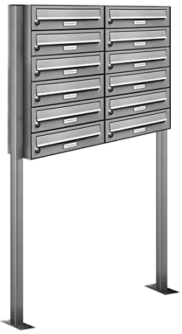 AL Briefkastensysteme 12er V2A Edelstahl Stand Briefkasten rostfrei als 12 Fach Briefkastenanlage Freistehend DIN A4 in Postkasten Design modern