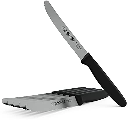 Giesser seit 1776 - Made in Germany - Tomatenmesser 6er Set schwarz, Klinge 11 cm, rutschfest, kleines Universalmesser spülmaschinenfest, rostfrei