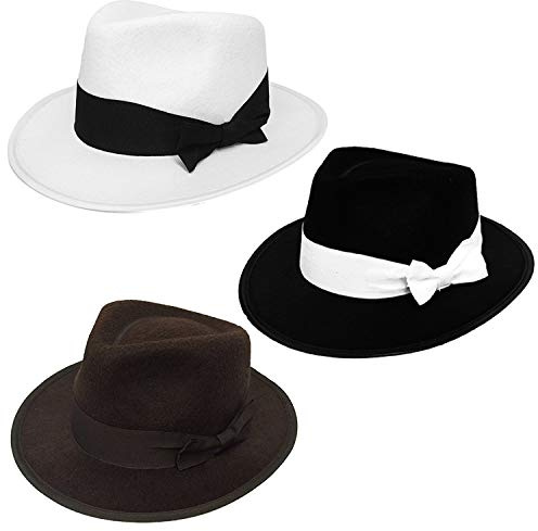 I LOVE FANCY DRESS LTD Gansterhatt för barn svart hatt med vit rosett gansterstil 1920 år Bugsy Malone Style FULL kostymer eller temafester (6 st)