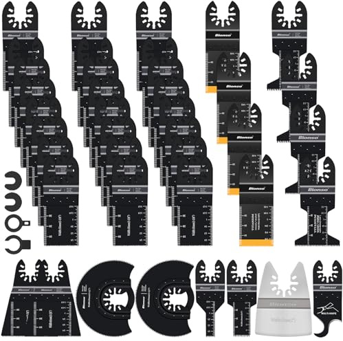 Bionso 40 PCS Oscillating Saw Blades, Premium Multitool Kit for Wood Metal Plastics, Tool Blades Fit Dewalt Worx Rockwell Wen Milwaukee Makita Ryobi Bosch Fein Porter Genesis Black