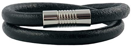 König Design Lederkette Lederband Leder-Armband 4 mm Herren Halskette Schwarz 65 cm lang mit Magnet-Verschluss Silber rund