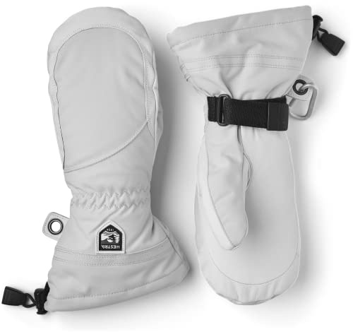 Hestra Women's Heli Ski Female Mitt, Leather Snow Mitten for Skiing, Snowboarding and Mountaineering - Misty Grey/Offwhite - 8