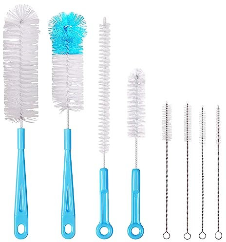Vicloon Bottle Brushes, 8Pcs Multipurpose Bottle Cleaning Brushes Non-Scratch Water Bottle Cleaner Set for Baby Bottle Tube Pipe Flask Straws Brush (Blue)