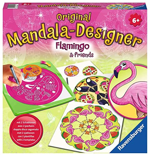 Ravensburger – Mandala Designer – Dessin – Loisir créatif – Pochoirs – Crayons de Couleur Inclus – Flamingo – Flamant Rose – Activité créative – Enfant – Dès 6 Ans – 28518 – Version française