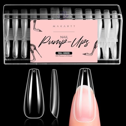 Makartt Long Coffin Nail Tips - 504pcs Clear Full Cover Ballerina False Nails for Gel Extensions & Easy Matching, 10 Sizes On-a-Sheet for Instant Sizing, 21 Sheets of Salon-Ready Fake Nails