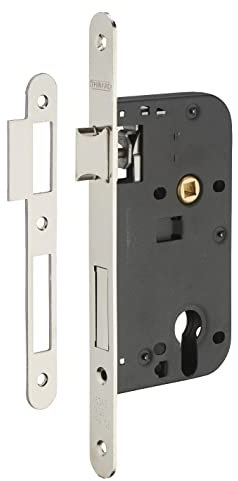 THIRARD - Boitier de serrure encastrable à cylindre pour porte d'entrée, axe 50mm, bouts ronds, têtière nickelé