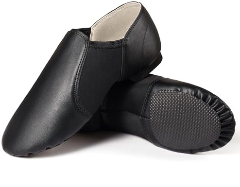 Dynadans PU Leather Jazz Shoe Slip On Dance Shoes with Arch Insert for Girls and Boys (Toddler/Little Kid/Big Kid)-Black-3.5M-Little Kid
