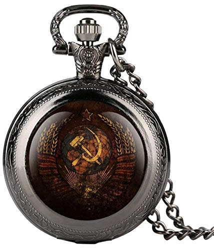 WOAIXI Orologio da Tasca Retro,Emblema Vintage Distintivi Sovietici Falce Martello Pocket Watch Retro Russia Esercito Comunismo Collana Catena Orologio per Uomo Donne, Classico Nero