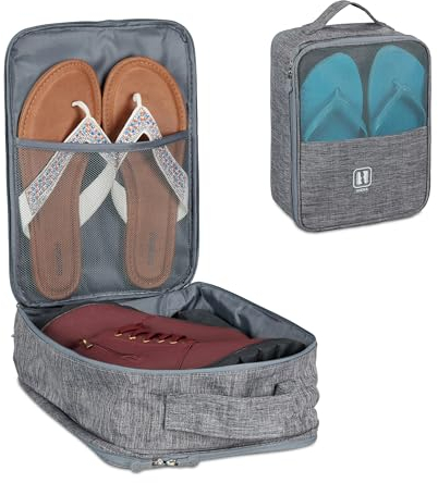 Relaxdays Schuhtasche Reise, für Trolley, Transport Schuhe, Slipper, Sneaker, Schuhaufbewahrung HxBxT: 30x23x14 cm, grau