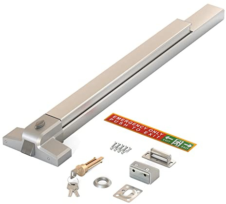 LANITI Hardware Push Bar Stainless Steel Commercial Emergency Exit Bar Panic Exit Device Suitable for Wood Metal Door Exterior Locking Lever Trim. (Lock Cylinder - Without Alarm)