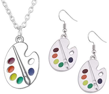 GUMEI Paint Brush Colorful Paint Palette Drop Earrings Necklace Artist Painter Jewelry