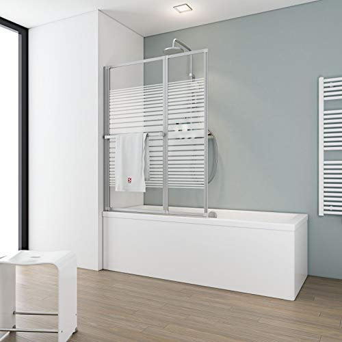 Schulte pare baignoire 109x140 argenté réversible 2 volets 70+39 | 2 volets 70+39 cm pivotants rabattable à 180° verre trempé 3 mm