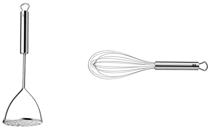 WMF Profi Plus Kartoffelstampfer 28,5 cm, Cromargan Edelstahl teilmattiert & Profi Plus Schneebesen 25 cm, Cromargan Edelstahl teilmattiert, Rührbesen, Quirl, spülmaschinengeeignet