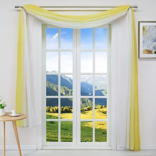 Joyswahl Voile Querbehang mit Topaktuelle Farbverlauf Design »Lowri« transparentes Freihanddeko Dekoschals Vorhang für Schlafzimmer Wohnzimmer Hochzeit Gelb-Weiß BxH 140x500cm 1 Stück