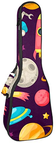 Ukulele väska astronaut utomjording raket och planet ukulele fodral för Sopran Tenor konsert 23 tum 10 mm tjock mjuk vadderad justerbar rem spelväska