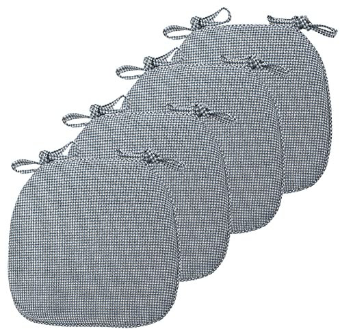 Yadlan Stuhlkissen Landhausstil mit BäNdern, Stuhlkissen 40x40 4er Set, Sitzkissen Waschbar mit rutschfest Abnehmbarem Bezug, Halbrund Garten Draußen Decorative Stuhl Kissen(Color:Blau)