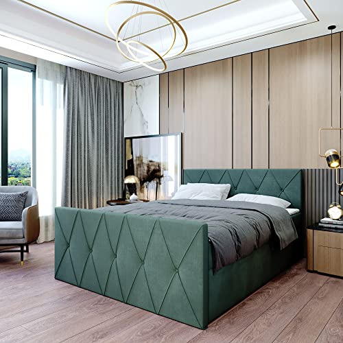 Boxspringbett Doppelbett Clermont - Bett mit Bonellmatratze, mit Bettkasten für Bettwäsche und Topper. Gepolstertes Kopfteil und Fussteil mit Einer eleganten Steppung verziert (Cloud 37, 180x200)