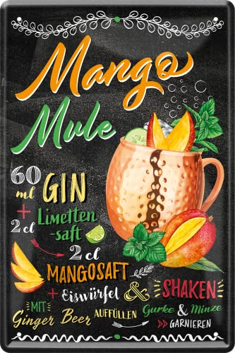 WOGEKA ART Retro Blechschild - Mango Mule - Gin Cocktail Rezept als Geschenk-Idee zum Geburtstag Weihnachten zur Deko für Haus-Bar Pub Kneipe 20x30 cm Vintage-Design Metall 566