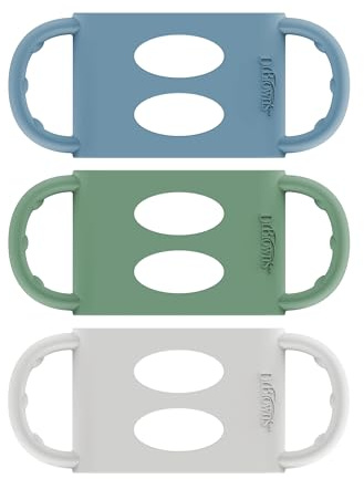 Dr. Brown's Milestones 100% Silicone Baby Bottle Handles, Wide-Neck, Removable Easy-Grip Transitional Sippy Cup Handles, Light Blue, Green, Gray, 4m+, 3 Pack