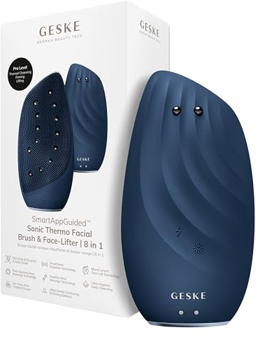 GESKE | SmartAppGuided™ Sonic Thermo Facial Brush & Face-Lifter | 8 in 1 | Hautreinigung & gegen Falten | elektrische Reinigungsbürste aus Silikon | Gesichtsmassagegerät | Cleansing & Anti Aging | SmartAppGuided™ | Elektrische Silikon-Reinigungsbürste für Hautreinigung, Anti-Aging und Gesichtsmassage