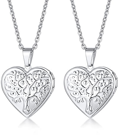 Weenkeey 2 pezzi Amore Cuore Collana che contiene immagini in acciaio inox a forma di cuore Collana ciondolo memoria Foto Collana ciondolo per le donne ragazze - Stile 2 Argento