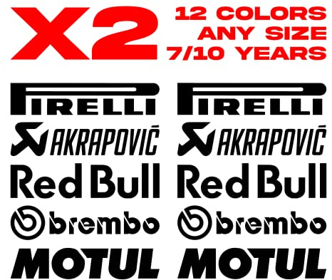 Lot x2 Planche Autocollants Tuning pour Voiture, Moto, Casque, Vélo - Vinyle PVC 3M - Résistant à l'eau - Style Sport - Multicolor - Décalcomanie - Sticker