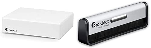 Pro-Ject Phono Box E, Phono Vorverstärker (Weiß) & Pro-Ject Kohlefaser-Reinigungsbürste Brush it für Schallplatten