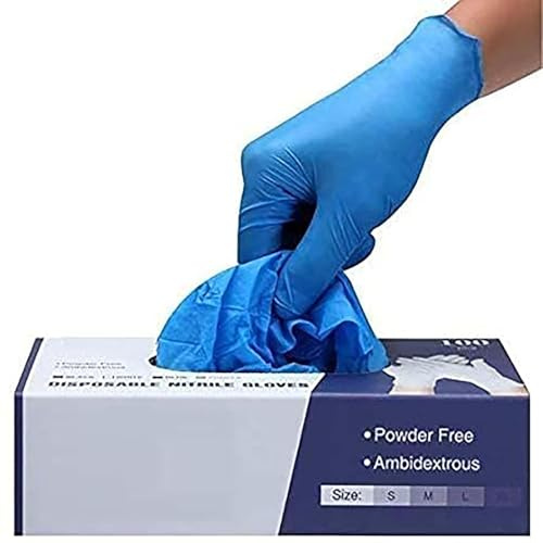 PRAIMA Surgicals Powder Free Nitrile Gloves, Food Grade, Hand Disposable Gloves - 100 Count - Blue (100, X-Large)