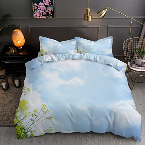 Housse de Couette 140x200 Ciel Bleu Parure de Lit 140x200 Colza 1 Personne ImpriméEs Housses de Couettes Microfibre Douceur avec 2 Taies d'oreiller, avec Fermeture ZippéE