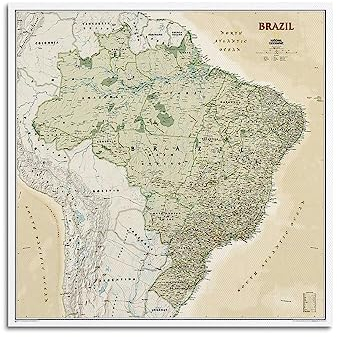 JONZA Karte Poster Südamerika Brasilien Vintage Karte Dekorative Malerei Leinwand Wand und Kunst Bild Familie Schlafzimmer Dekor 30 x 30 cm