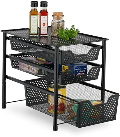 Relaxdays Schubladenregal, stapelbarer Büro Organizer, 3 Ausziehkörbe, Metall, Küche, Bad, HBT: 35x28x42,5 cm, Farbwahl