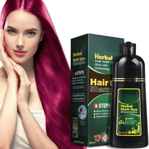 Shampoo Naturale per Scurire i Capelli alle Erbe in 10 Minuti, Shampoo per la Tintura dei Capelli Neri, Colore dei Capelli a Base Vegetale, Tintura per Capelli Multicolore per Uomini Donne, Rosso Vino