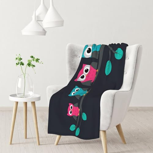 LAMAME Weiche Decke mit niedlichem Eulen-Motiv, warme Decke