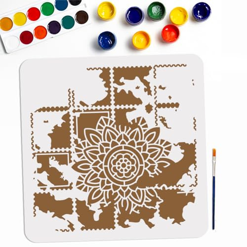 MAYJOYDIY Vintage Mandala Blumen Design Stempelschablone 30 × 30cm Kunstvolle Schablonen Zum Basteln Mit Pinsel Wiederverwendbare Große Blumenvorlagen Für Möbel Holz Leinwand Heimdekoration