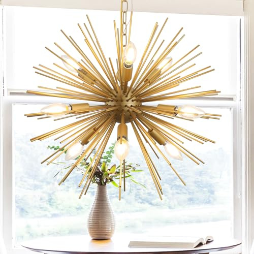 ZIRALIO Modern 20in Gold Sputnik Chandelier 9-Lights Mid-Century Starburst Chandelier Solid Metal Firework Satellite Urchin Light Fixture Over Table for Foyer Dining Room Kitchen Bedroom Living Room