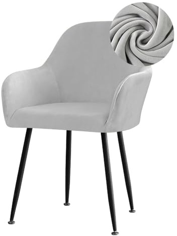 Highdi Funda para Silla con Reposabrazos de Terciopelo, Funda Elástica para Sillas de Comedor, Cubiertas para Sillas Respaldo Curvo, para Hotel, Comedor, Cocina, Dormitorio (Gris Claro,6 Piezas)