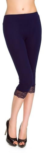 Shop Nova® Womens Ladies ¾ Cropped Capri Lace Trim Leggings Stretchy Soft Tights Yoga Pants Elasticated Waist Shorts for Jogging UK 8-26