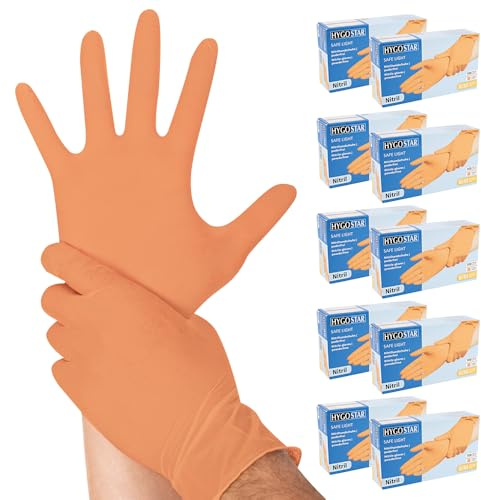 1000x Hygostar Einweghandschuhe Safe Light, Einmalhandschuhe Größe XL, reißfeste Nitrilhandschuhe, puderfrei, latexfreie Gummihandschuhe, Handschuhe Einweg, Orange in XS, S, M, L, XL & XXL