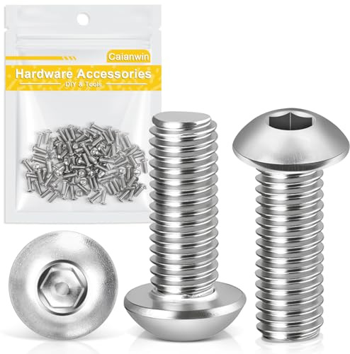 Caianwin Lot de 100 vis à tête bombée M3 x 10 mm avec six pans creux, en acier inoxydable 304, vis à tête ronde plate pour montage de meubles, secteurs industriels
