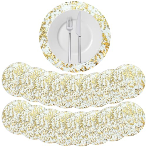 Tovagliette Rotonde Oro, 24 Pezzi 13-Pollici Set Tovaglietta Griglia in Lamina D'oro Sottopiatti Rotondi Rete di Tulle per Cena di Famiglia, Ristorante Occidentale, Tavola di Partito Decorazione