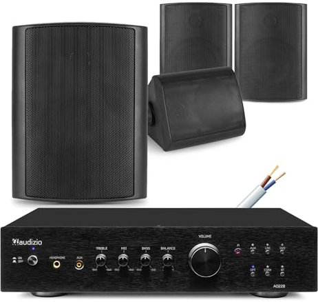 Power Dynamics Audizio AD220B Outdoor Garden Speaker System - 4x BGO65 Black, Weatherproof Sound System with Bluetooth, Wall-Mountable 6.5-Inch Speakers for Patio and Garden, IPX5 Rated