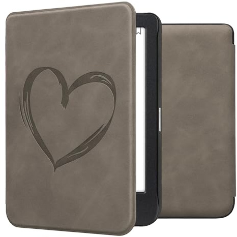 kwmobile Schutzhülle für Kobo Clara BW/Clara Colour/Tolino Shine (5) / Shine Color Hülle - eReader Case aus Kunstleder mit Auto Sleep Funktion - Herz Brush mit Grau