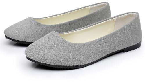 Womens Lovely Ballet Flats with 26 Vibrant Colors, Ladies Indoor Outdoor Comfy Flat Shoes Pure Color Suede-Effect Upper Ballerina Pumps Portable Slip On Dolly Shoes
