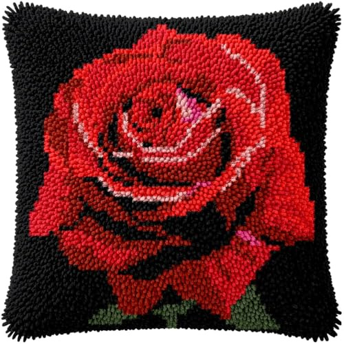 kitphoenix Kit de Coussin avec Crochet à Loquet Fleur Kit Coussin au Point Noué, 43×43CM création de Tapis et Canvas, Kit Tapis Point Noué,Tapis Point Noué Kit