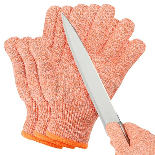 PATIKIL Cut Resistant Gloves, 3 Pair Level 5 Protection Anti Cutting Gloves Cut Proof Gloves for Kitchen Wood Carving Working, Medium, Orange