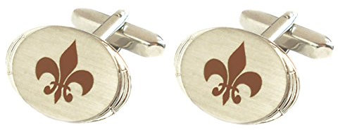 Manschettenknöpfe Lilien : oval silbern matt glänzend mit bräunlicher Gravur 1 Lilie + roter Exklusivbox - Herrenaccessoire für die Umschlagmanschette